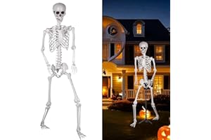 SIFOEL Halloween Plastikskelett, 240cm Ganzkörper Halloween Skelett mit beweglichen Gelenken für Halloween Innen Garten Haus Patio Dekorationen