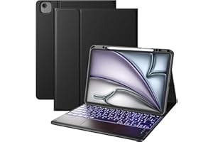 Vobafe Hülle mit Tastatur für iPad Air 13 Zoll 2025 M3/2024 M2, iPad Pro 12.9 (3. 4. 5. 6. Gen), QWERTZ Keyboard Multi-Touch Trackpad 7 Farben Beleuchtung, Pflegeleicht, mit Stifthalter, Schwarz