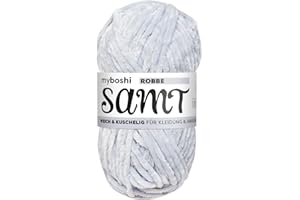 ‎MYBOSHI myboshi Samt Wolle zum Häkeln und Stricken, weiche Chenille Wolle im XXL-Knäuel, perfekt für Amigurumi und Kissen, 100% Flauschige Polyester, 100g, Ll 100m Grau (Robbe) 1 Knäuel