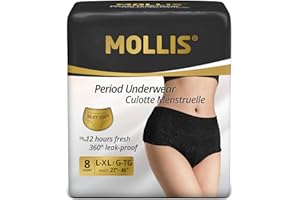 MOLLIS Disposable Period Pants for Women Heavy Flow, Maternity Pads & Postpartum Underwear, Incontinence Knickers Leak Proof, Black, Large/X-Large, 8 Count