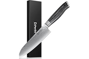 D.Perlla Nóż ze stali damasceńskiej, japoński nóż Santoku, profesjonalny nóż szefa kuchni 17 cm, ostrze z uchwytem G10, 67 warstw, w pudełku prezentowym