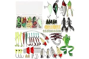 LOMYLM 106pcs Fishing Lures Kit, Sea Fishing River Fishing Lures Bait, Fishing Tackle Box Accessories, Mixed Artificial Fishing Baits Including Spinners/Worms/Frogs/Hooks/Swivels, Fishing Gifts for Men