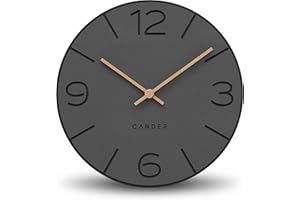 ‎CANDER BERLIN Cander Berlin MNU 2630 Y Wanduhr lautlos ohne Ticken 30 cm analog Wohnzimmer modern Vintage grau schwarz Holzzeiger