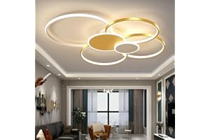 WJYCYN Ściemnialna duża lampa do salonu Lampa sufitowa LED 6-pierścieniowa Biało-złoty Nowoczesne lampy sypialni z pilotem Oświetlenie sufitowe Metalowa akrylowa Lampy sufitowe Biuro jadalnia L100cm 98W