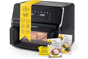 Rachs KOCHWERK Vario-Doppelkammer Heißluftfritteuse 9 L | Airfryer mit teilbarer Kammer, Touchscreen & 8 Programmen | Frittieren von Speisen ohne Öl - fettarm | 2700 W Smart-Cook Funktion