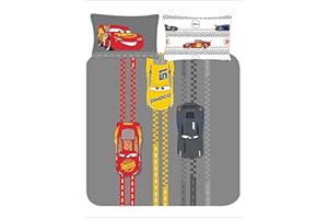 Disney Cars Lightning McQueen Double Duvet Cover Set – Reversible Grey Bedding for Kids or Teens – Official Pixar – Polycotton 52% Cotton 48% Polyester – UK Double Size (Double)