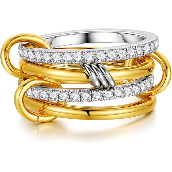 SIXDUTON Gouden stapelbare ringen voor dames, hypoallergeen, 18 k vergulde kubische zirkonia, coole ring, gouden verlovingsring, trouwringen, statement, duimring, vingerring voor vrouwen, 62(19.7