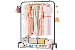 LOEFME Appendiabiti da Terra, 110x 150 x 40 cm, Appendiabiti Resistente, Portata Massima 20 kg, con Portascarpe, Facile da Montare, Nero