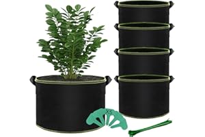 BLIENKREBY Lot de 5 Sac de Plantation 60L, Sacs à Plantes Non Tissé avec Poignées, Sac Geotextile Respirant, avec 5 Étiquettes pour Pommes de Carotte, Oignons, Legumes et Tomates