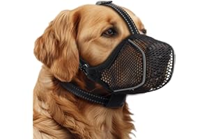 BONTHEE Dog Muzzle,Mesh Soft Muzzle for Small Medium Large Sized Dogs, Breathable Reflective Adjustable Puppy Muzzles with Collar for Scavenging Grooming Biting Chewing,Allows Panting and Drinking