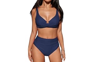 CUPSHE Damen Bikini Set Wickeloptik Crossover Bügel Push Up High Waist Bikini Bademode Zweiteiliger Badeanzug Swimsuit