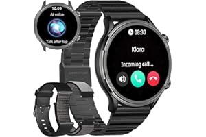 Android Smartwatch Herren Rund Metallarmband - Smartwatch Herren mit Telefonfunktion Whatsapp funktion Blutdruckmessung Schrittzähler Sprachassistenten-Funktion Fitness tracker mit 3 Uhrenarmbändern