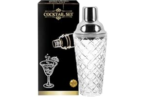 Dzmuero Shaker cocktail, Shaker caffe freddo, Shaker acciaio, Miscelatore in vetro, coperchio in acciaio inox, con strato di funzione filtro, sigillato e durevole, antiscivolo, per casa, bar (Argento)