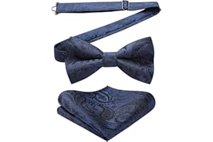 HISDERN Papillon Uomo e fazzoletto - gia annodato e regolabile per festa di nozze