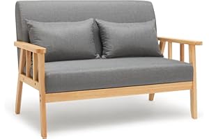Mondeer Divano 2 Posti,Poltrona da Due Persone Struttura in legno massiccio Lino Vintage per Camera da letto Lobby Salotto Ufficio (Grigio Scuro)