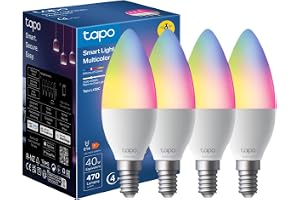 Tapo WiFi ansluten glödlampa, E14 flerfärgad LED-lampa 2500K-6 500K, dimbar 40 W 470 lm, fungerar med Alexa, röststyrning, energibesparing, L430C (4-pack)
