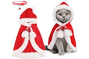 PWSAP Katze Hund Umhang mit roter Weihnachtsmütze, Weihnachtskostüm mit Glockenband als Geschenk, Weihnachtskostüm für Welpen Kätzchen Katzen kleine Hunde Haustiere, für Weihnachten Cosplay Party (Größe M)