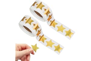 MORLUKS 1000 sztuk/2 rolki naklejek w gwiazdki, brokatowe, gwiazdki, złote naklejki nagrody dla dzieci, naklejki bożonarodzeniowe, samoprzylepne, gwiazdki do scrapbookingu, kartek z życzeniami, prezentów