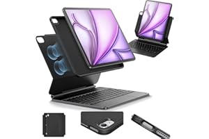 ‎ESR ESR iPad Air 13" (M3/M2, 2025/2024) Hülle mit Tastatur, Tastaturhülle mit Einzustellendem Magnetständer, Hoch-/Erhöhter Modus, Abnehmbare Schutzhülle, Rebound 360 Serie, Schwarz