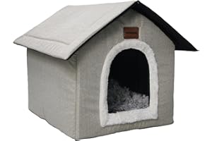 Whiwhi Casetta per Gatti Cuccia Per Animali Domestici con Cuscino in Peluche Pieghevole Cuccia Gatto Tenda per Gatti Caldo e Confortevole 40x35x40cm