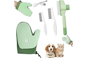 YISKY Guantes de Cepillado para Mascotas, Peine Autolimpiante para Gatos, Guantes Electrostáticos para el Aseo de Mascotas, Peine para Pulgas con Botón de Desbloqueo, para el Cuidado del Pelo Largo y Corto
