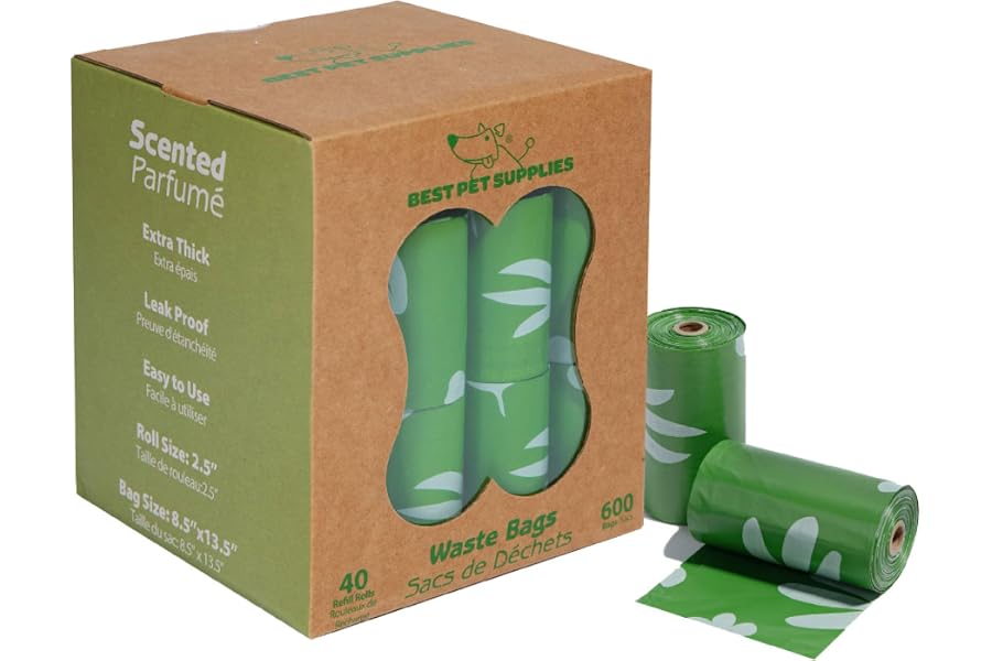 Best Pet Supplies Poop Bags for Dogs, 50% Post-Consumer Recycled Content dog waste bags on rolls, fits all poop bag holders f