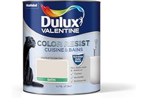 Dulux Valentine Color Resist - Peinture Intérieure Pièces Humides - Pour Murs, Plafonds, Boiseries - Lessivable et Résistante - Couleur : Lin Clair Satin - 0,75 L - 5261972