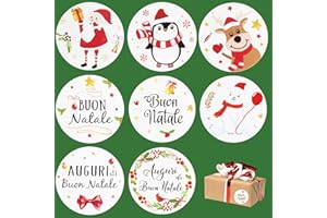 FLOFIA 500pz Adesivi Natale Natalizi (Dia. 4cm) Etichette Adesive Natalizie Buon Natale Rotonde Adesivi Decorativi per Pacchetti Pacchi Regalo Biglietti Cartolina d’Auguri Festa di Natale