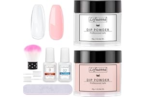 lofuanna Dip Powder Nail Kit-30g Clear&Pink Dipping Powder Starter Kit with 2 IN 1 Base&Top Coat and Activator,No UV/LED Needed,Easy Apply Nail Art Manicure Set for Beginners