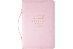 ECCOLO WORLD TRAVELER Eccolo Bible Cover Case for Men and Women, Floral Engraved Faux Leather Design with Zipper and Handle, Small Book Cover Holds & Protects Small Bibles Up to 6 x 5 x 1.5 inches (Pink)