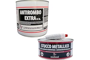 MASTERBRICO Kit Antirombo Sottoscocca 2 L + Stucco Metallico 750 ml – Soluzione Completa per Riparazioni Auto, Riempimento, Protezione, Insonorizzazione
