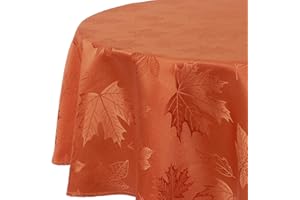 Softalker Nappe Ronde Orange Feuilles d'automne 160 cm-Nappe Ronde 210GSM avec Motif de Feuilles.Idéale pour Tables de Salon ou Repas en Jardin.Automne Chaleureux,imperméable,Anti-Huile,Anti-Taches.