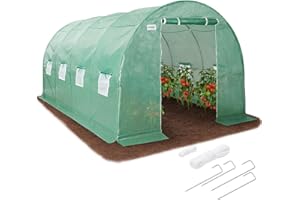 KANWOD RELY ON QUALITY KANWOD Serre de Jardin Tunnel avec Fondation en Acier 4x2,5x2 m, 10 m² avec Porte et 9 Fenêtres, Serre Tomate résistante à l'hiver, Tunnel en Film UV4 140 g/m²