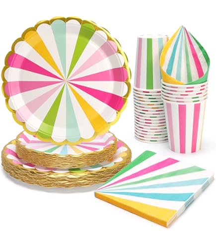 PARTY PARTY 16 stuks papieren borden motief Sprinkles geel-groen, terrazzo, 23 cm, ideaal voor verjaardag, kinderverjaardag, evenement