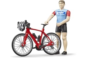bruder 63110 - bworld bicicleta de carreras con ciclista y casco, figura de juguete, bicicleta