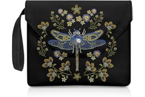 ZIATUBLES Vintage Floral Dragonfly Print Book Sleeve for Book Lovers Washable Book Cover Portable Paperbook Pouch Large Capacity Book Protective Case with Button Flap, 30x24 CM