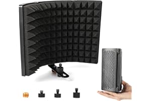 Escudo Aislamiento Micrófono, Moman Filtro Antipop Aislante Acustico para Cualquier Micro Condensador Estudio con 3 Panel Portátil Plegable, Escudo-Aislamiento-Microfono-Acustico-Aislante RF13