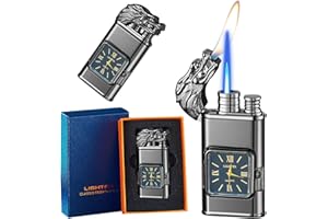 CYJBAO Lighter, Dragon Torch Lighter with Stylish Quartz Dial, Adjustable Windproof Jet Lighter with Visible Fuel Window, Refillable Butane Lighter for Outdoor Indoor(Gas not Included)-Black Ice