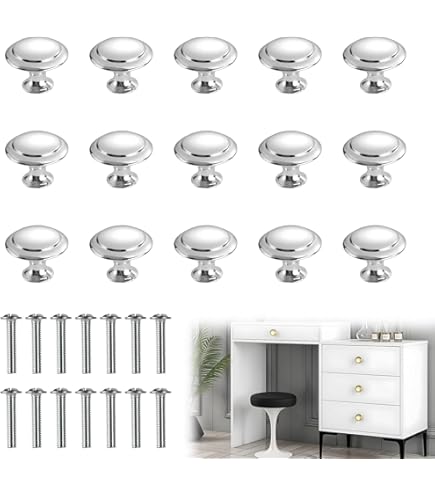 Set 13 Pomelli Per Cassetti In Acciaio Inox - Argento 30mm, Con Piastra Rotonda, Per Mobili - Foto 3