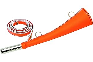 Januel - Corno da Caccia a Piatta, lunghezza 25 cm, guaina in pelle sintetica - Anelli di trasporto - Arancione Fluo - Con Bretella - Pipetta sostituibile