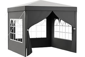 WILTEC Toboli Gazebo 3 x 3 m in grigio con protezione UV 50+, tendone da giardino con lati rimovibili, tenda da festa con finestre, ad esempio per terrazze e festival