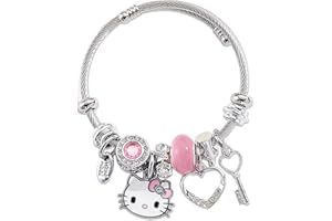 BJPERFMS Hello Kitty Armband, Hello Kitty Bracelet, 17cm Hello Kitty Mädchen Armband Rosa, Hello Kitty Charm Bracelet, Mädchen Armbänder, Cartoon Armbänder, Charm Bead Armband, Kreatives Geschenk für Mädchen