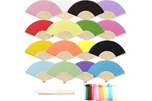 Scettar Buntes Klappbar Fächer, 16 Stück Handfächer Mit Tragbaren Taschen Für Hochzeitsdeko, Papierfächer Buntes Für Fächer Hochzeit Gäste, Fächer Für Hochzeitsgäste/Hochzeit Deko/Bridesmaid Gift