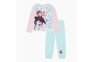 Disney Frozen, Girls 2 Piece Pyjamas Set Featuring Elsa, Anna and Olaf, Pink/Blue, Age 18 Months - 5 Years