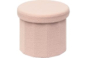 Bonlife Baúl Plegable,Puff Almacenaje, Taburete Reposapiés, Banco Almacenaje, para Sala de Estar, Dormitorio, Entrada, Rosa, Forma Circular,38x38x38cm