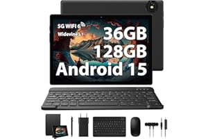 RUSHAR Tablet 10 Pollici Android 15 con Tastiera- 36GB RAM+ 128GB ROM(1TB TF), Octa-Core | WiFi 6 | 8000mAh | 1280 * 800 | 8MP+5MP | Widevine L1 | Bluetooth 5.0, Tablet in Offerta con Mouse - Nero