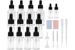 REYSHIN 12 Pack Glass Dropper Bottles, 3 Different Volume Clear Glass Bottle with Dropper Pipettes Refillable Sample Dropper Bottle for Essential Oil Aromatherapy Eye Drops(10ml+20ml+30ml transparent)