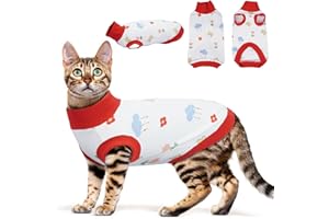 HjyHjyokuso Vestito Gatto in Cotone - Senza Maniche, Collo Alto, Respirante, Per Gatti Sensibili - Aiuta a Controllare la Perdita di Pelo e Calma l'Ansia - Rosso, L