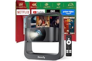 [App Integrata] Eeenfy Proiettore Portatile Venus V1 Pro, Smart Proiettore TV con 500ANSI,1080P, E-Focus/Keystone, Proiettor WiFi Bluetooth, Videoproiettori 4K Android per Esterni/Home Cinema, Nero