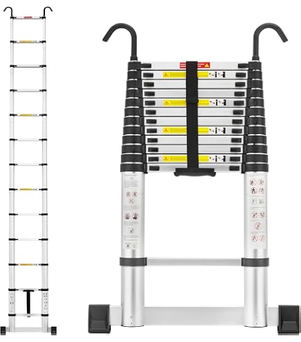 Scala Telescopica Pieghevole 4.4m - Portata 150kg, 11 Gradini, Ganci In Acciaio, EN131, Per Casa E Lavoro